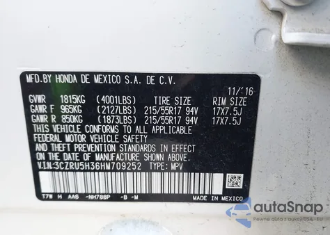 2017 Honda Hr-V Lx from USA, damaged, VIN 3CZRU5H36HM709252
